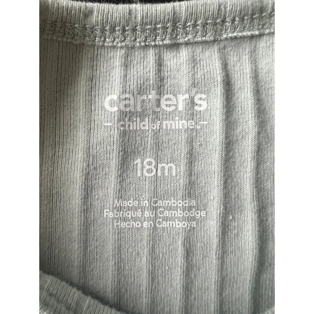 Carters Child of Mine Baby 18M Sage Green Ribbed Short Sleeve Bodysuit (1016)